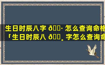 生日时辰八字 🌷 怎么查询命格「生日时辰八 🌸 字怎么查询命格好坏」